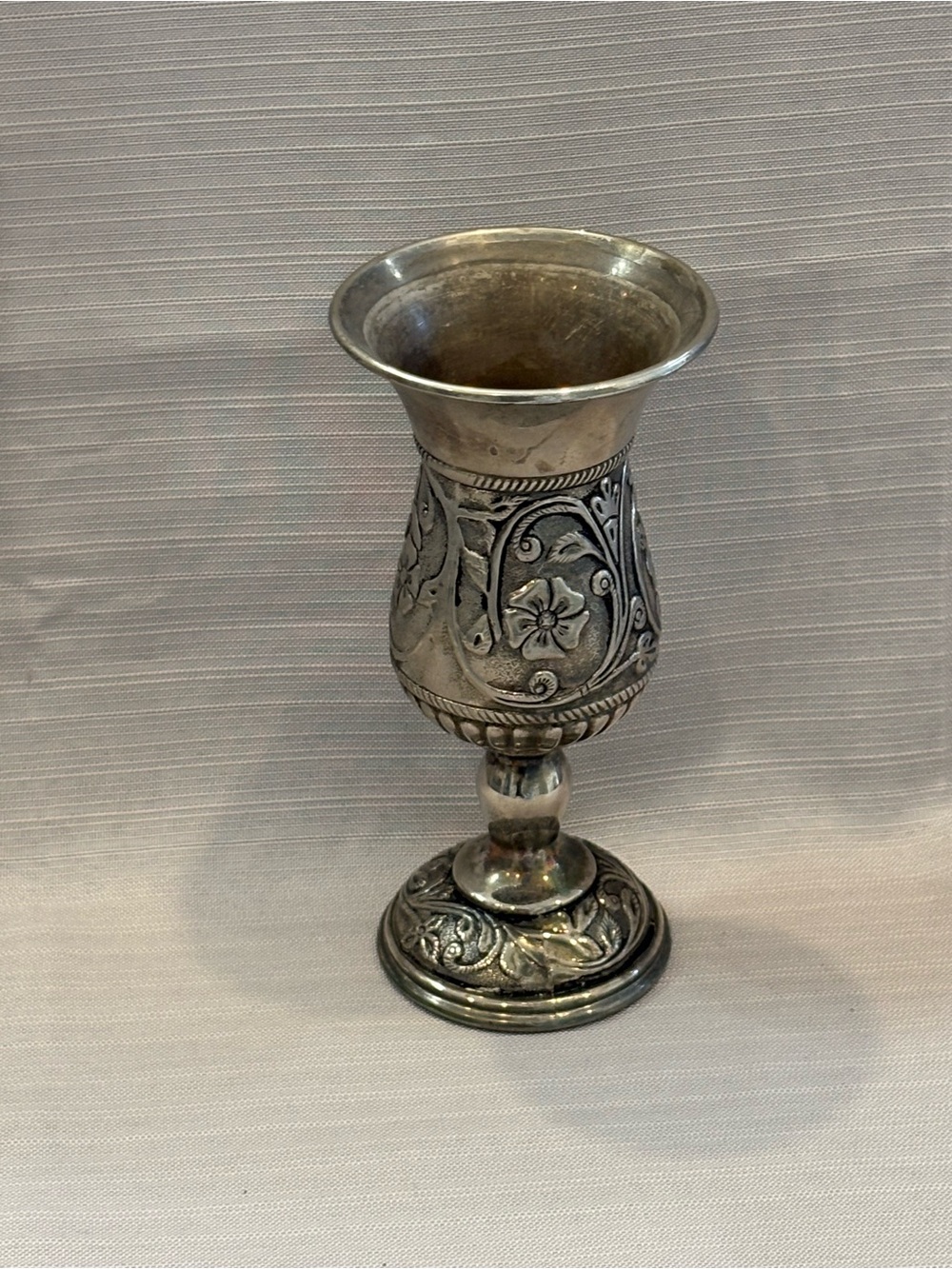 Vintage Ornate Silver-Tone Decorative Goblet Vase